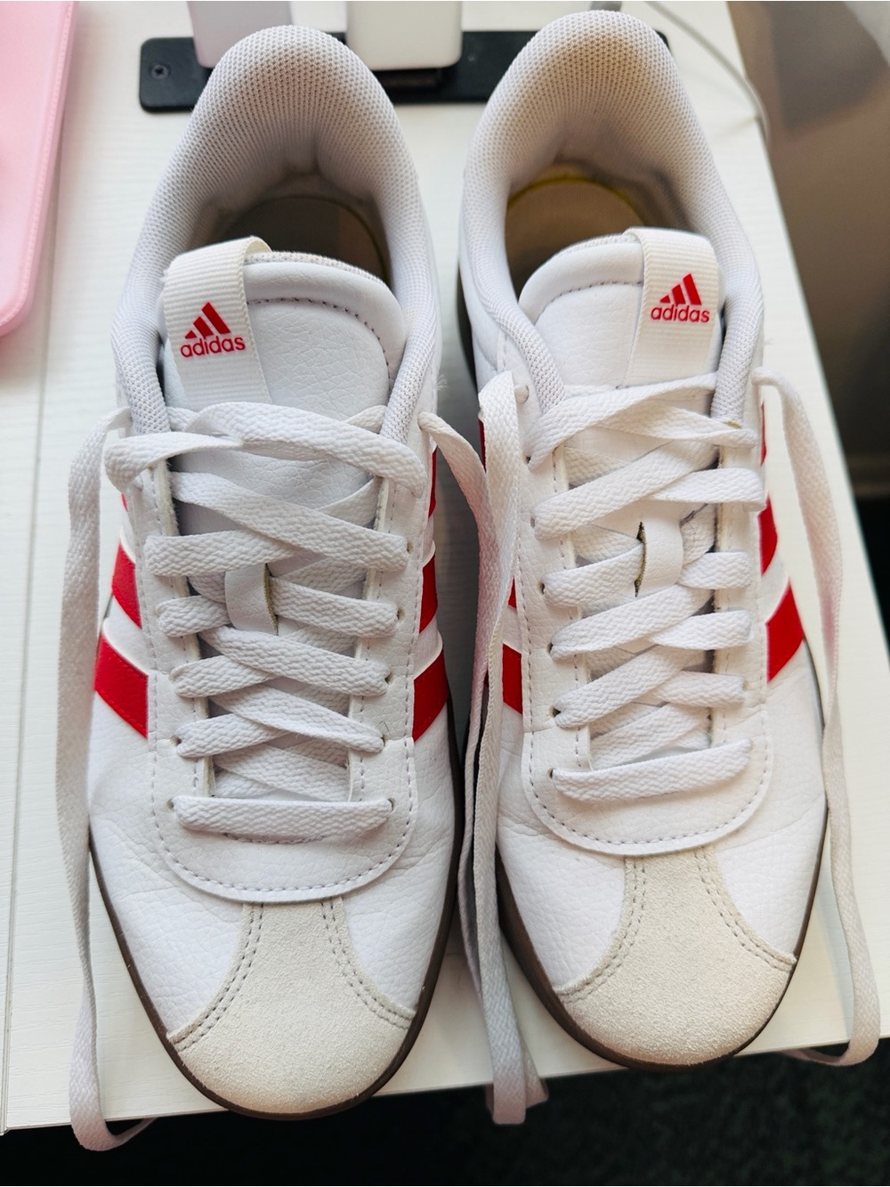 Adidas women’s White Sneakers with Red Stripes